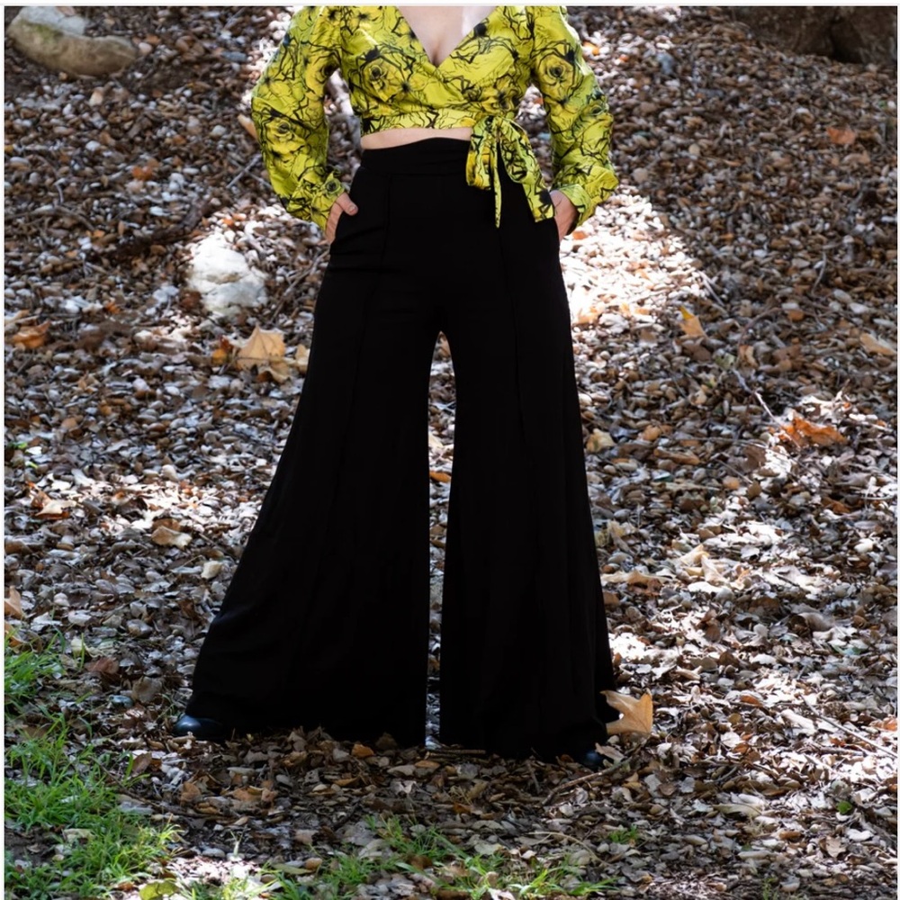 Sugar Stitch Clothing LUNA Wide Leg TROUSERS in solid black Sz 2x